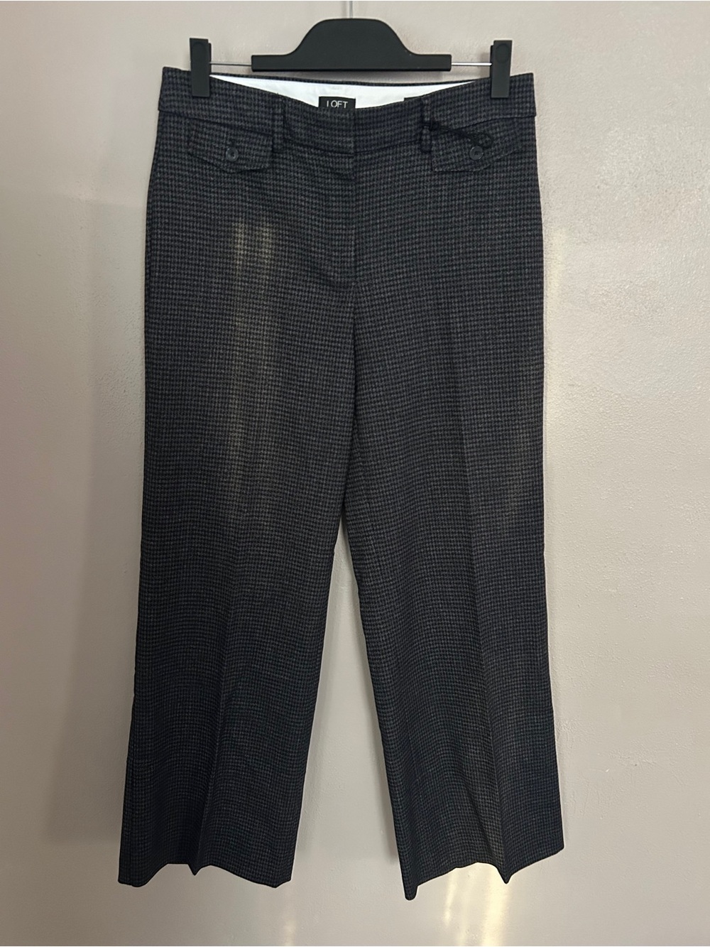 LOFT high waist curvy Wide Leg Dress Pants in Black Micro-Check
